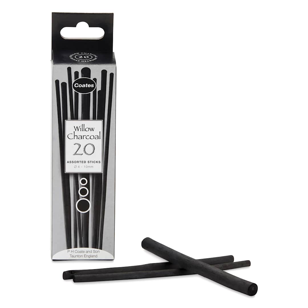 Open in modal - Coates Premium Artist's Willow Charcoal - Assorted, Box of 20, with packaging