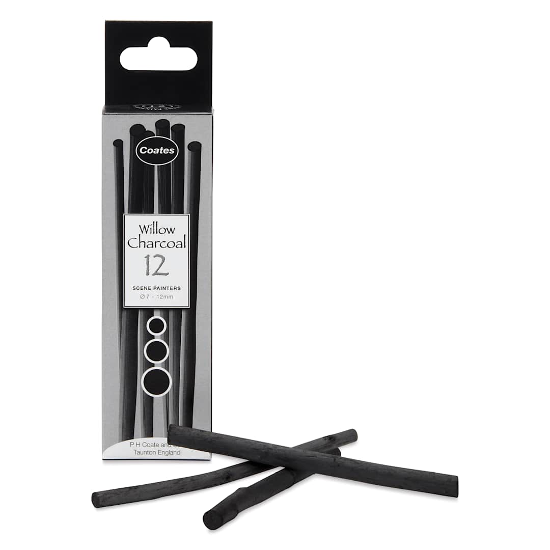 Open in modal - Coates Premium Artist's Willow Charcoal - Scene Painters, Assorted, Box of 12, with packaging