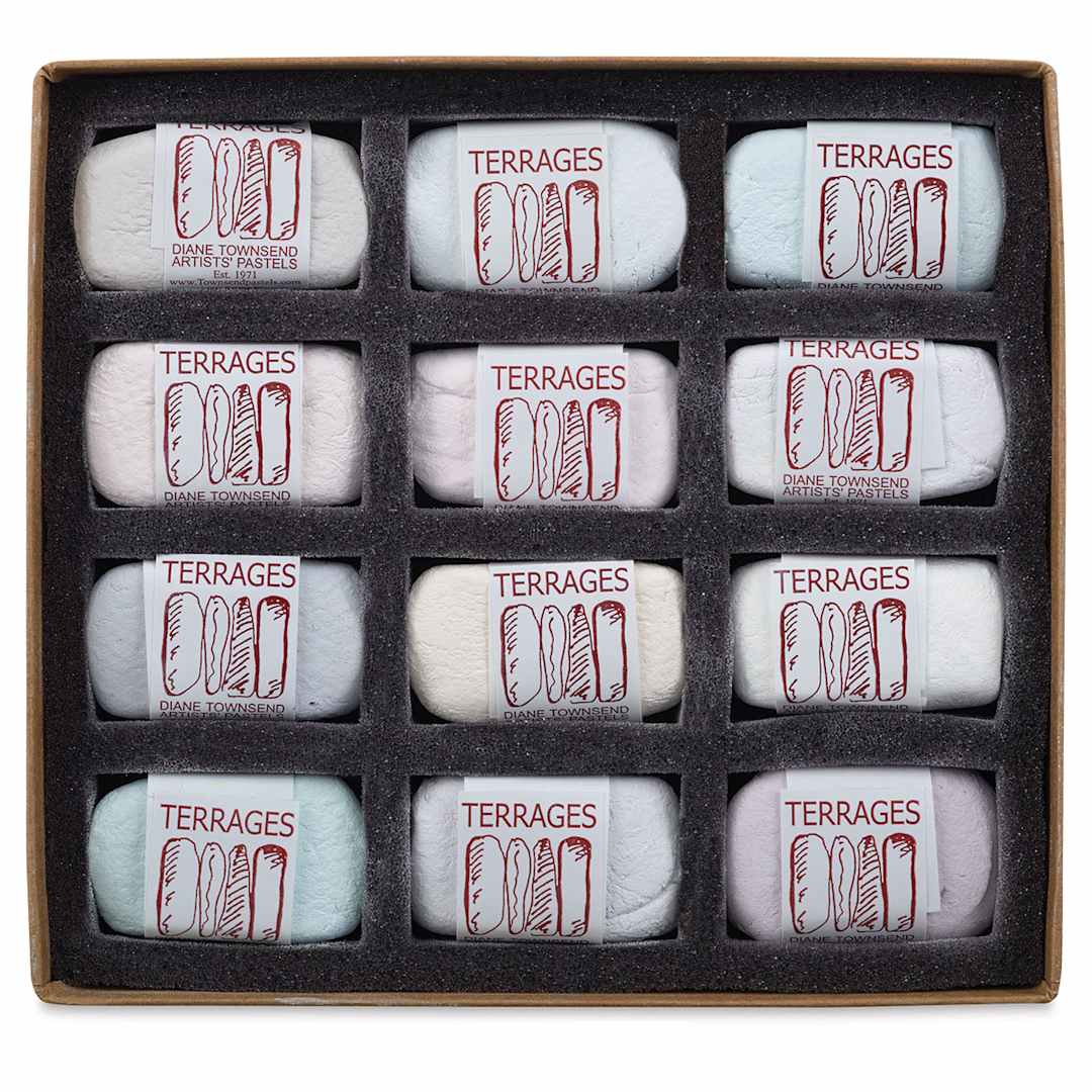 Open in modal - Townsend Terrages Pastel Set of 12 White Out Colors shown in cushioned open box