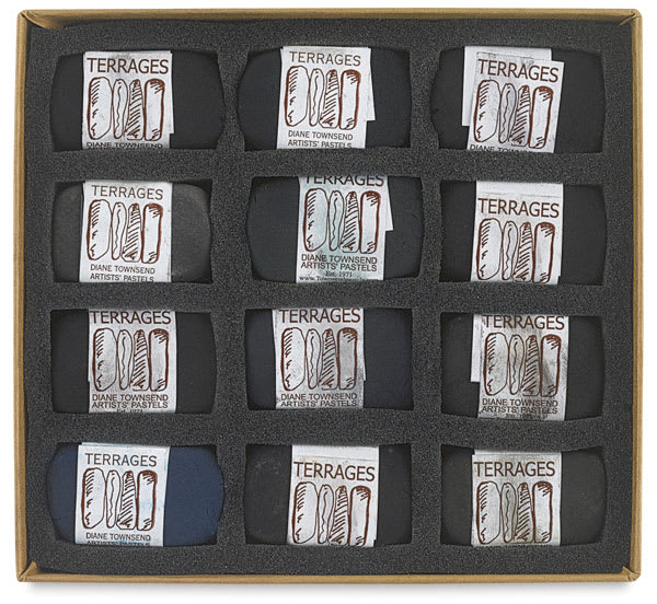 Open in modal - Townsend Terrages Pastel Set of 12 Dark Colors shown in cushioned open box