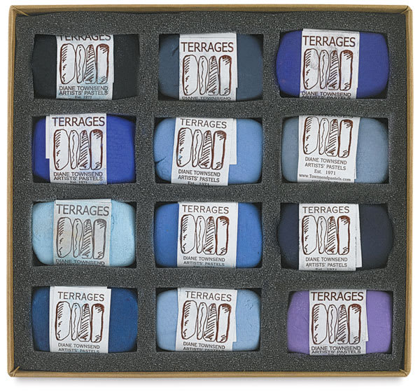 Open in modal - Townsend Terrages Pastel Set of 12 Blue Colors shown in cushioned open box
