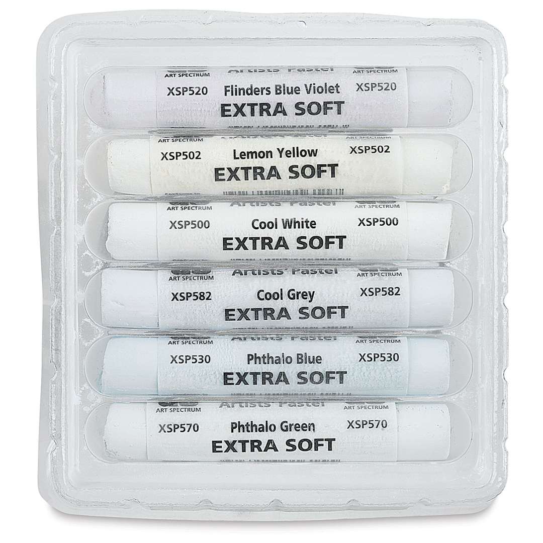 Open in modal - Tints of White Extra Soft Pastels - Front of package of 6 pc set of Cool Tints shown in tray