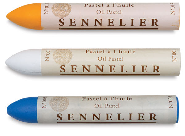 Open in modal - Sennelier Oil Pastels Grand - Yellow,White, and Blue pastels shown horizontally
