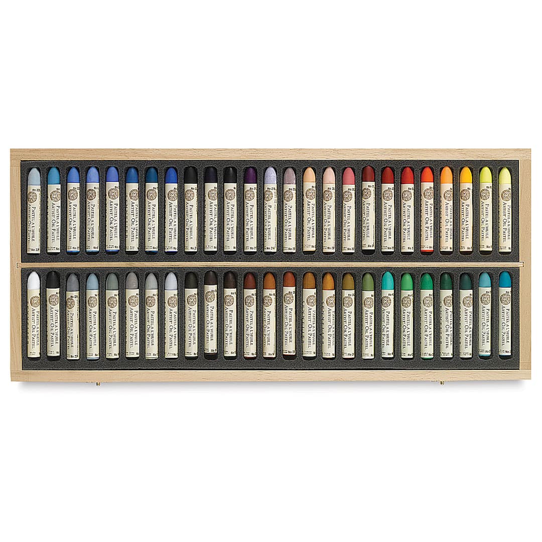 Open in modal - Sennelier Oil Pastel Set - Assorted Colors, Wood Box, Set of 50 (open to show contents)
