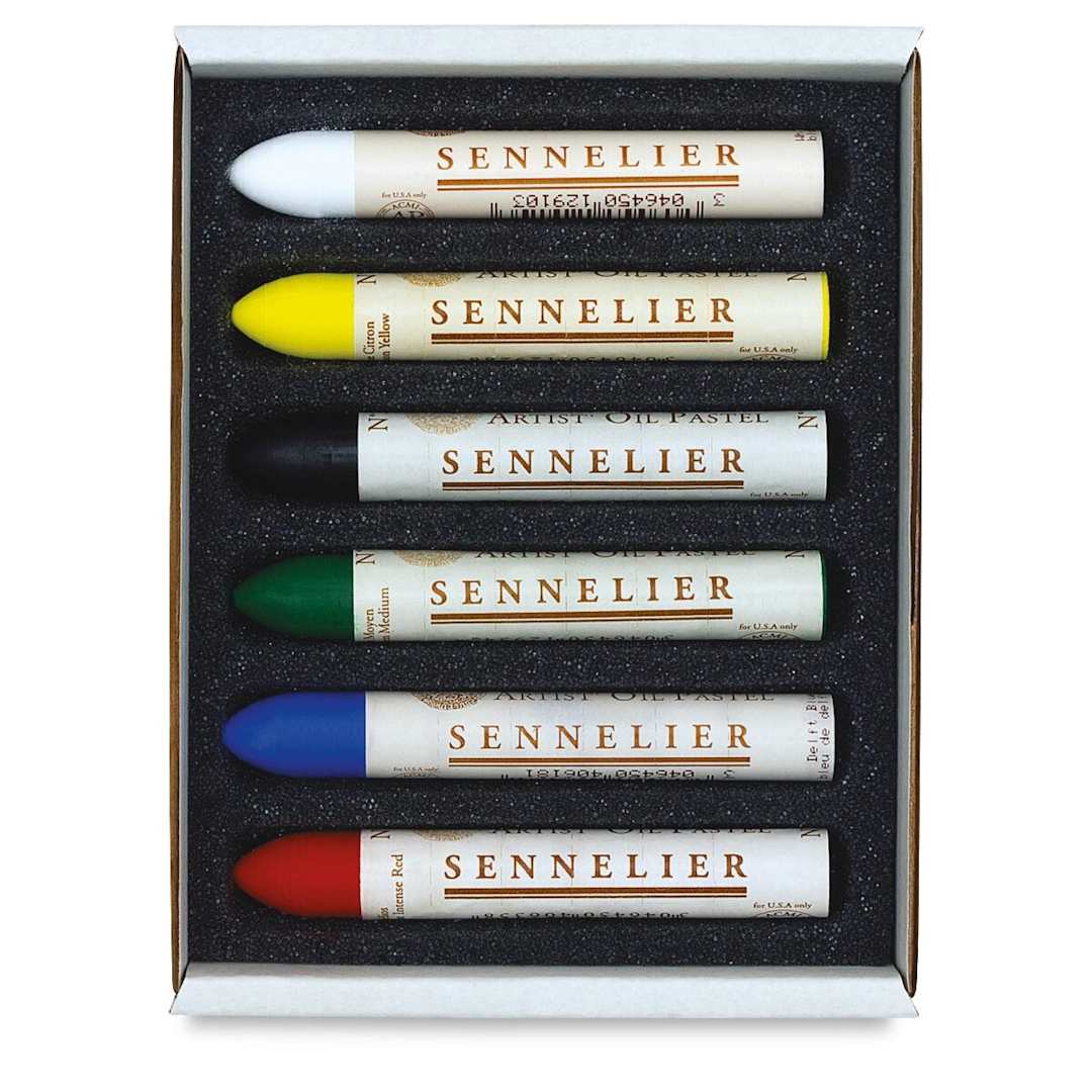 Open in modal - Sennelier Oil Pastel Set - Discovery Colors, Set of 6, contents shown inside of box