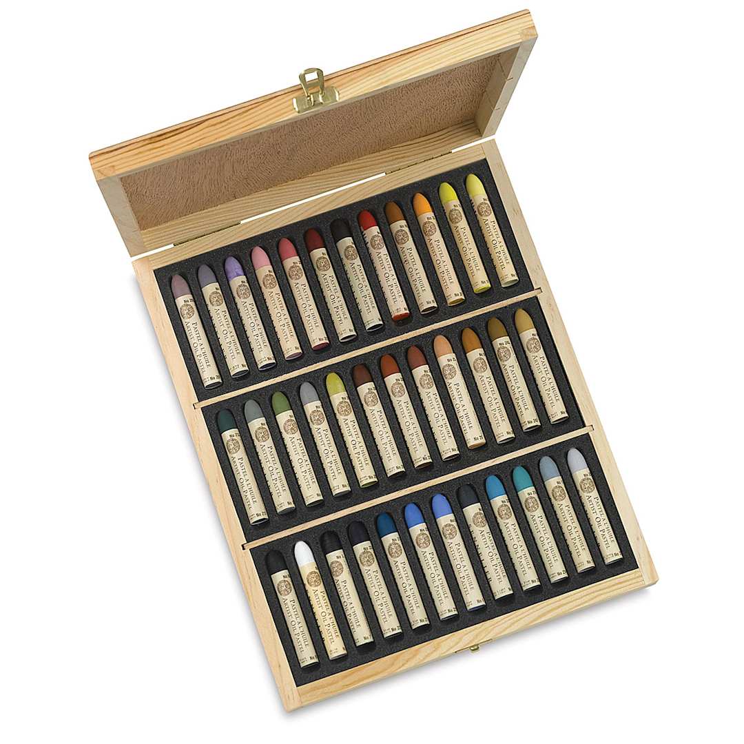 Open in modal - Sennelier Oil Pastel Set - Plein Air Set, Wood Box, Set of 36 (open to show contents)