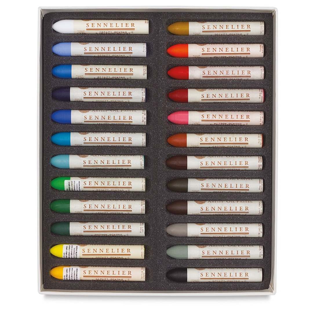 Open in modal - Sennelier Oil Pastel Set - Universal Colors, Set of 24, pastels shown inside of the box