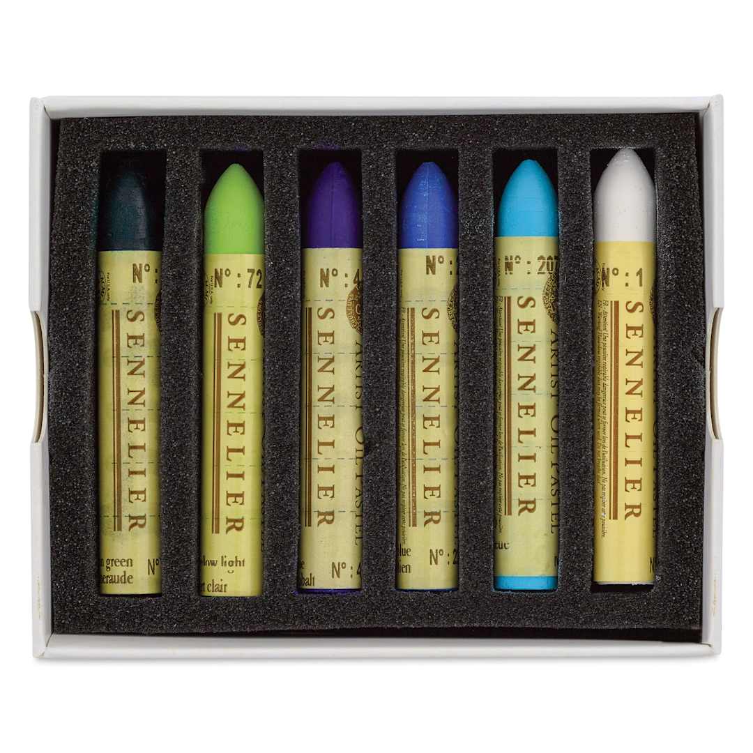 Open in modal - Sennelier Oil Pastels - Seascape, Set of 6, pastels inside of the packaging