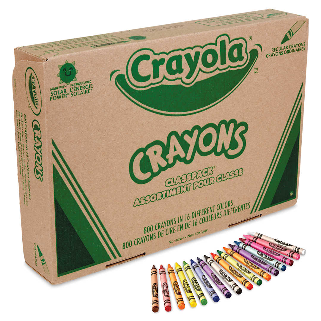 Open in modal - Crayola Crayons - Classpack, Pkg of 800, 16 Colors, front of the box with crayons laid out