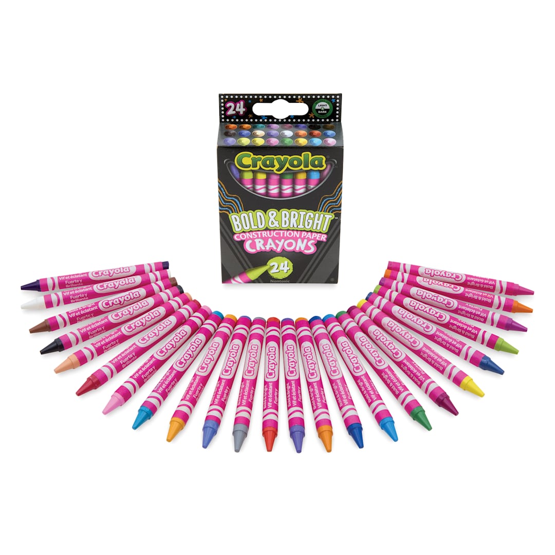 Open in modal - Crayola Construction Paper Crayons - Bold and Bright Colors, Set of 24, contents and packaging