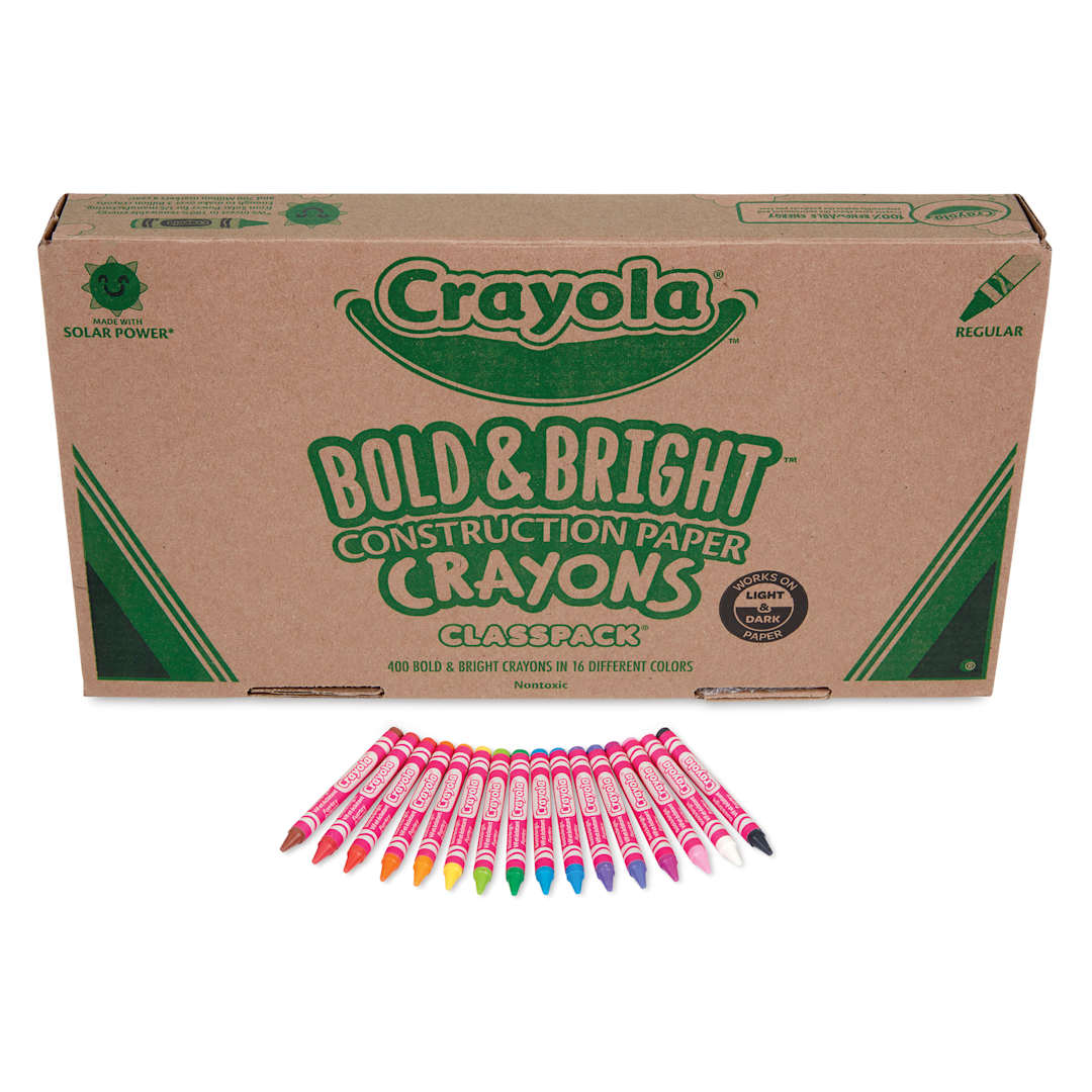 Open in modal - Crayola Construction Paper Crayon Packs, front of the pack with crayons fanned out