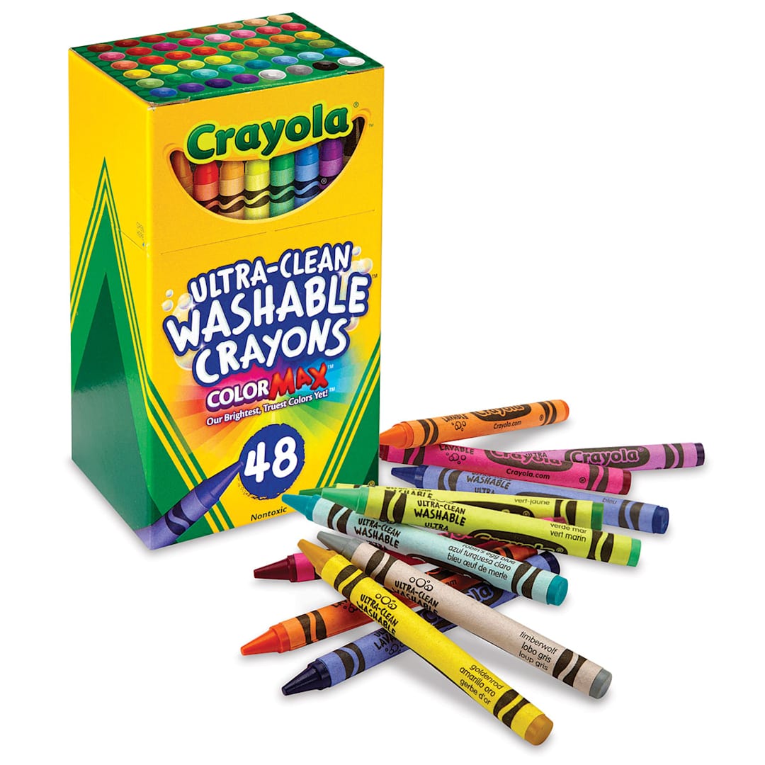 Open in modal - Crayola Ultra-Clean Washable Crayons - Regular, Set of 48, Set contents laid out of packaging