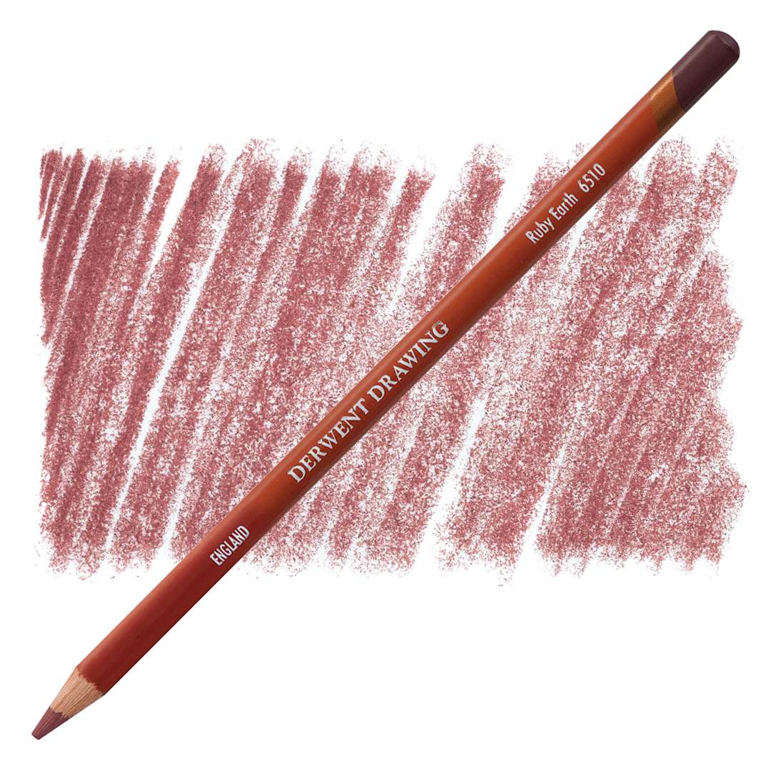Open in modal - Derwent Drawing Pencil - Ruby Earth pencil and swatch