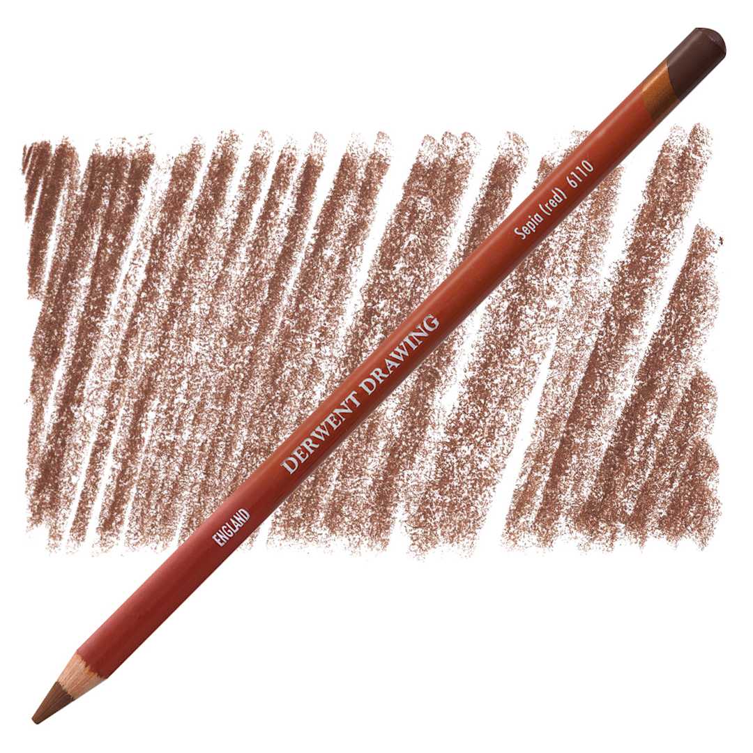 Open in modal - Derwent Drawing Pencil - Sepia Red pencil and swatch