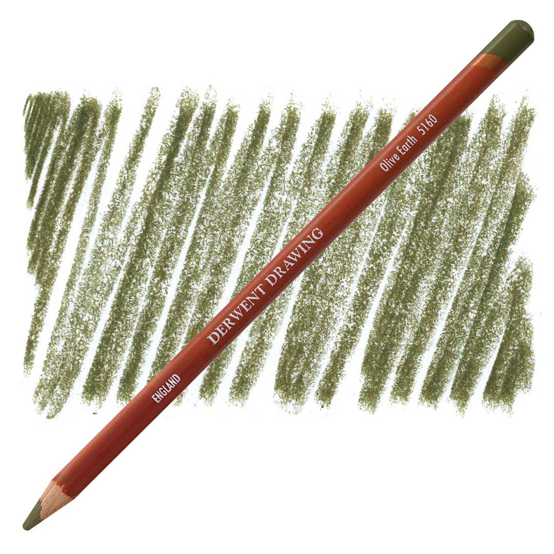 Open in modal - Derwent Drawing Pencil - Olive Earth pencil and swatch