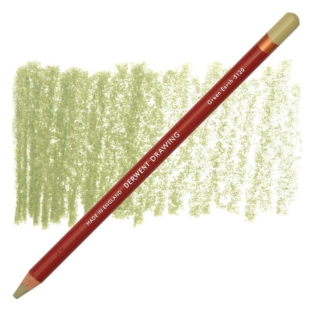 Open in modal - Derwent Drawing Pencil - Green Earth pencil and swatch
