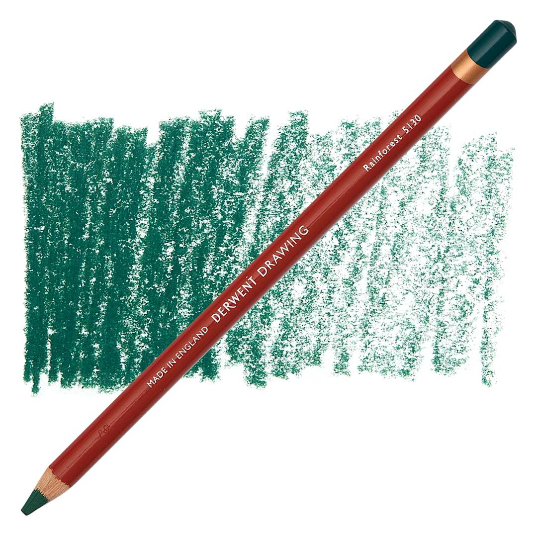 Open in modal - Derwent Drawing Pencil - Rainforest pencil and swatch