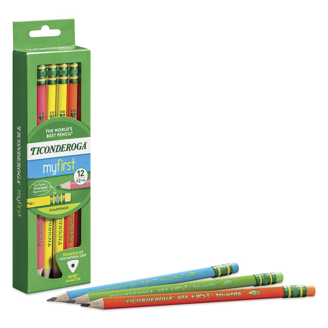 Open in modal - Dixon Ticonderoga My First Tri-Write Neon Pencils - Set of 12, three pencils laid out