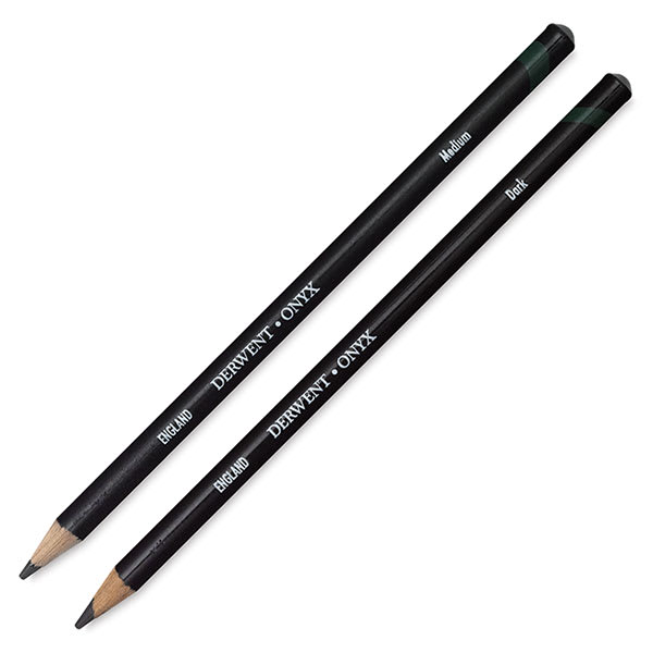 Open in modal - Derwent Onyx Pencils - Medium and Dark Pencils shown together at angle