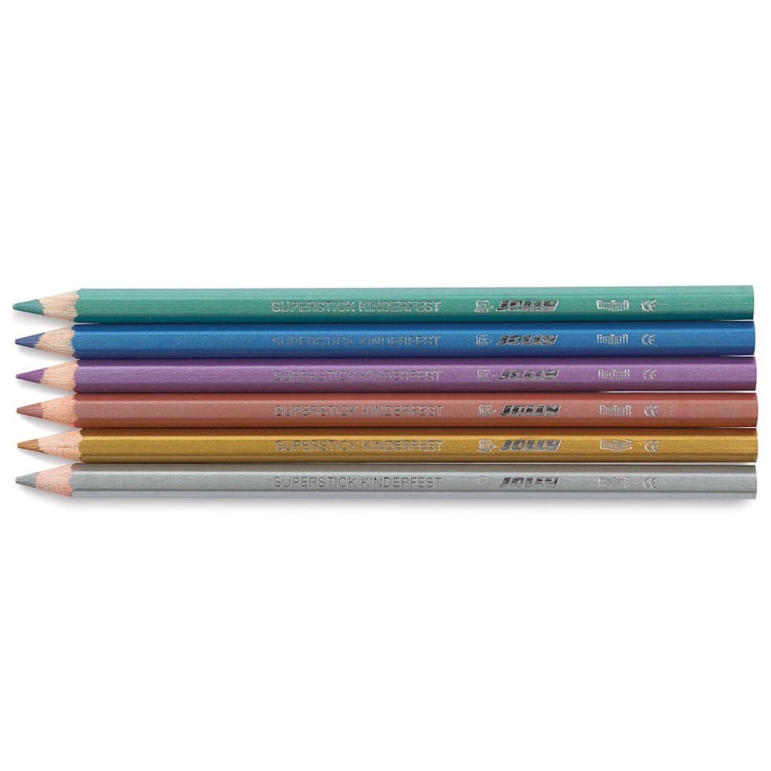 Open in modal - Jolly Superstick Colored Pencils - Metallic Colors, Set of 6, shown in tray