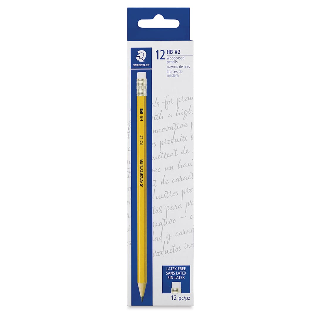 Open in modal - Staedtler Yellow Pencils - Front view of 12pc package of pencils with hang tag