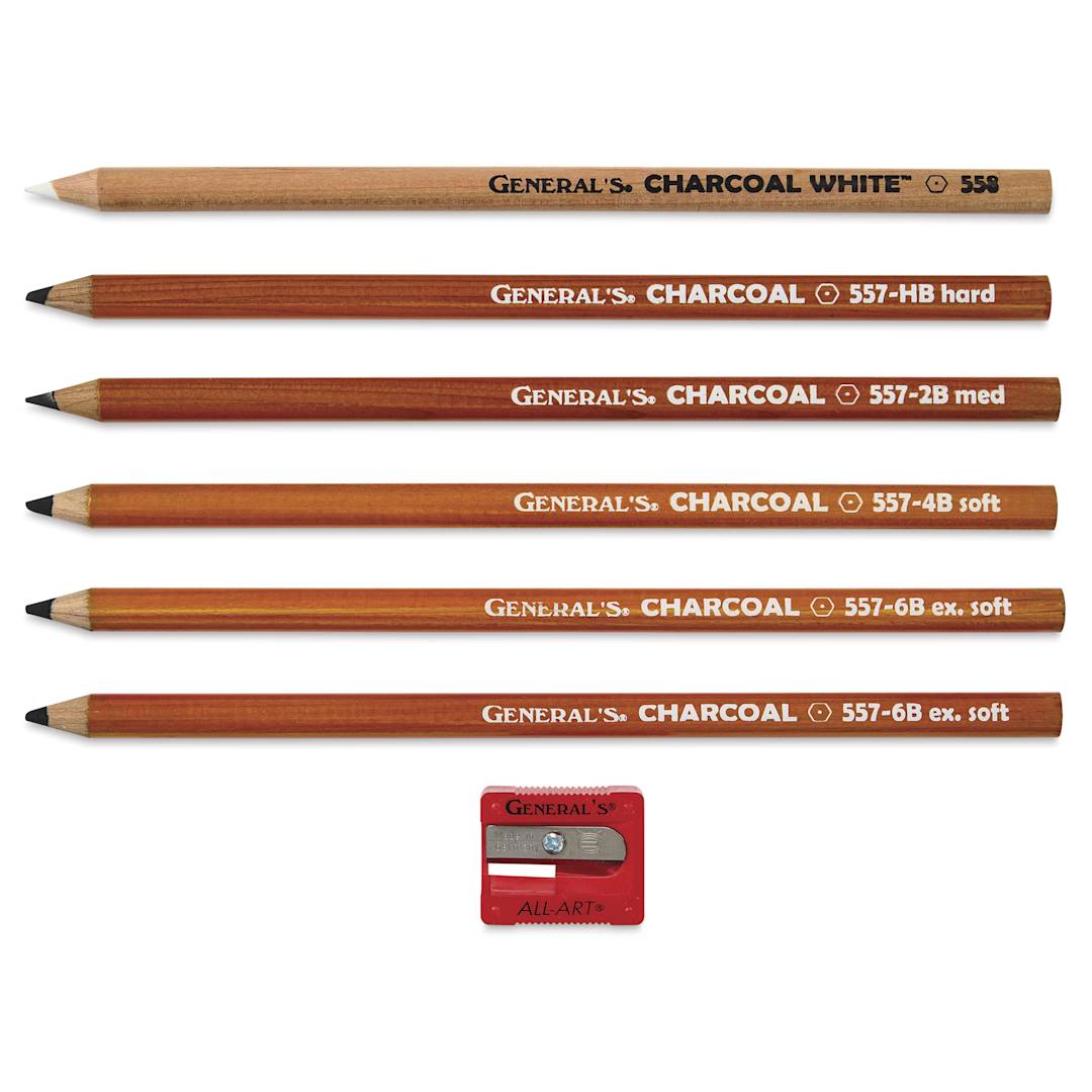 Open in modal - General's Charcoal Pencils - Set of 7, contents laid out