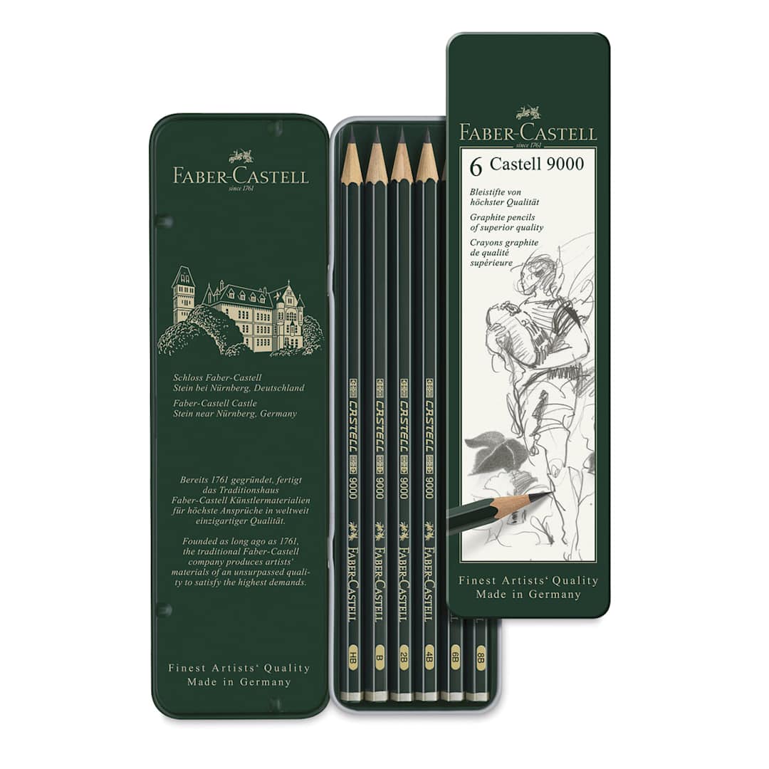 Open in modal - Faber-Castell 9000 Drawing Pencils-Set of 6  Outside of Package and Contents