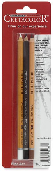 Open in modal - Cretacolor Artist's Pencil Set - Front of blister package showing 3 pencils
