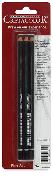 Open in modal - Charcoal Pencils - Front of blister package of 3 Pencils