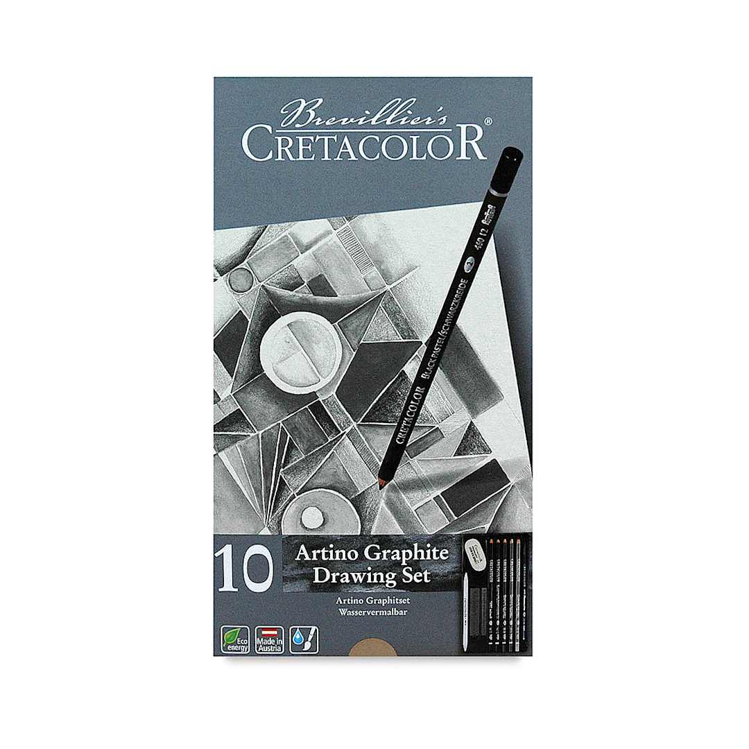 Open in modal - Cretacolor Drawing Sets - Top view of 10 pc Basic Drawing Set package