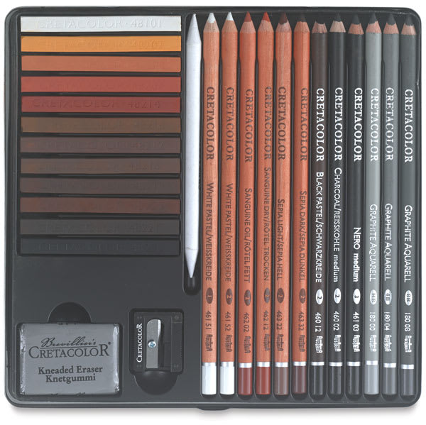 Open in modal - Cretacolor Drawing Sets - Components of 27 pc Intermediate Drawing Set shown in tray
