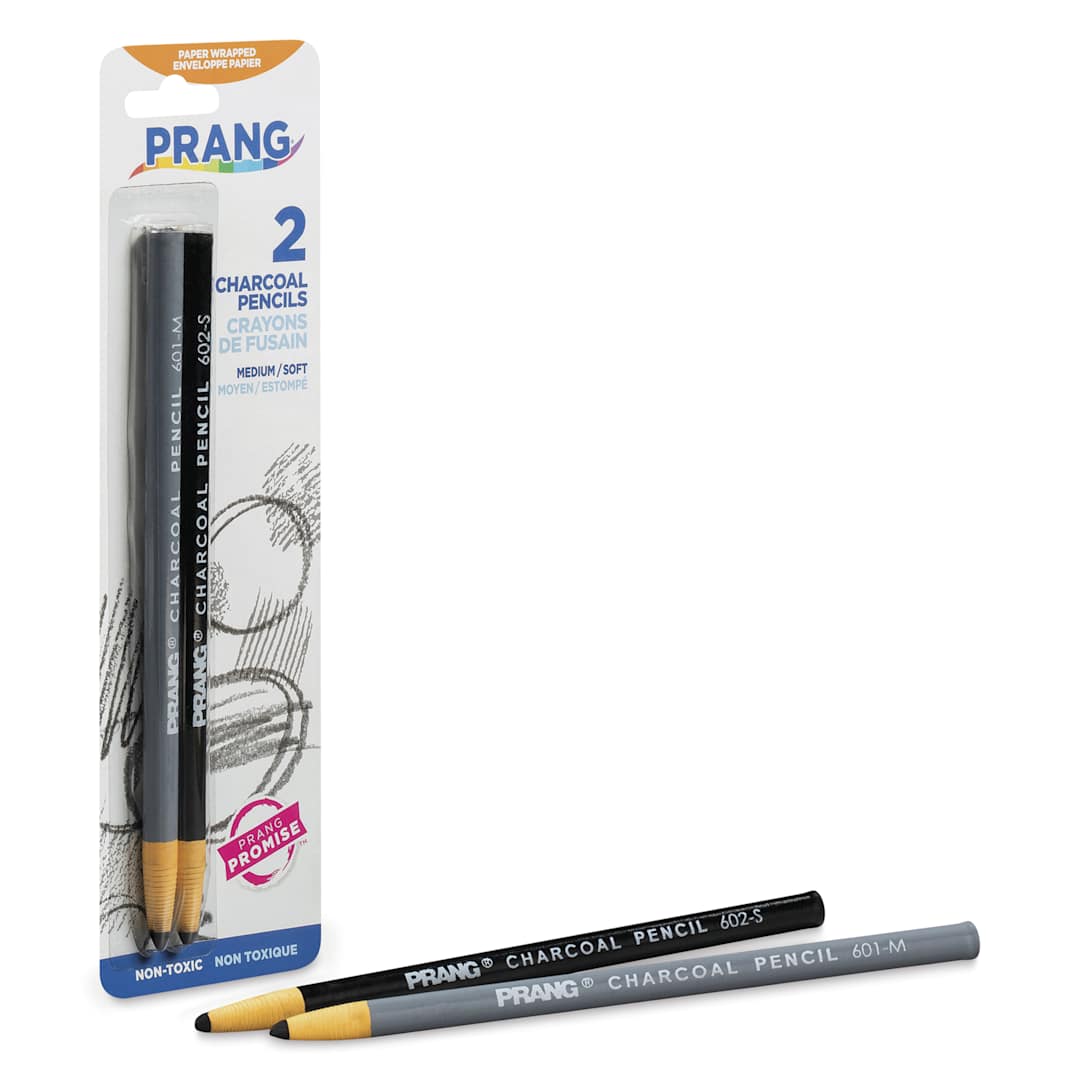 Open in modal - Prang Wrap Charcoal Pencils - Set of 2, packaging and two pencils laid out