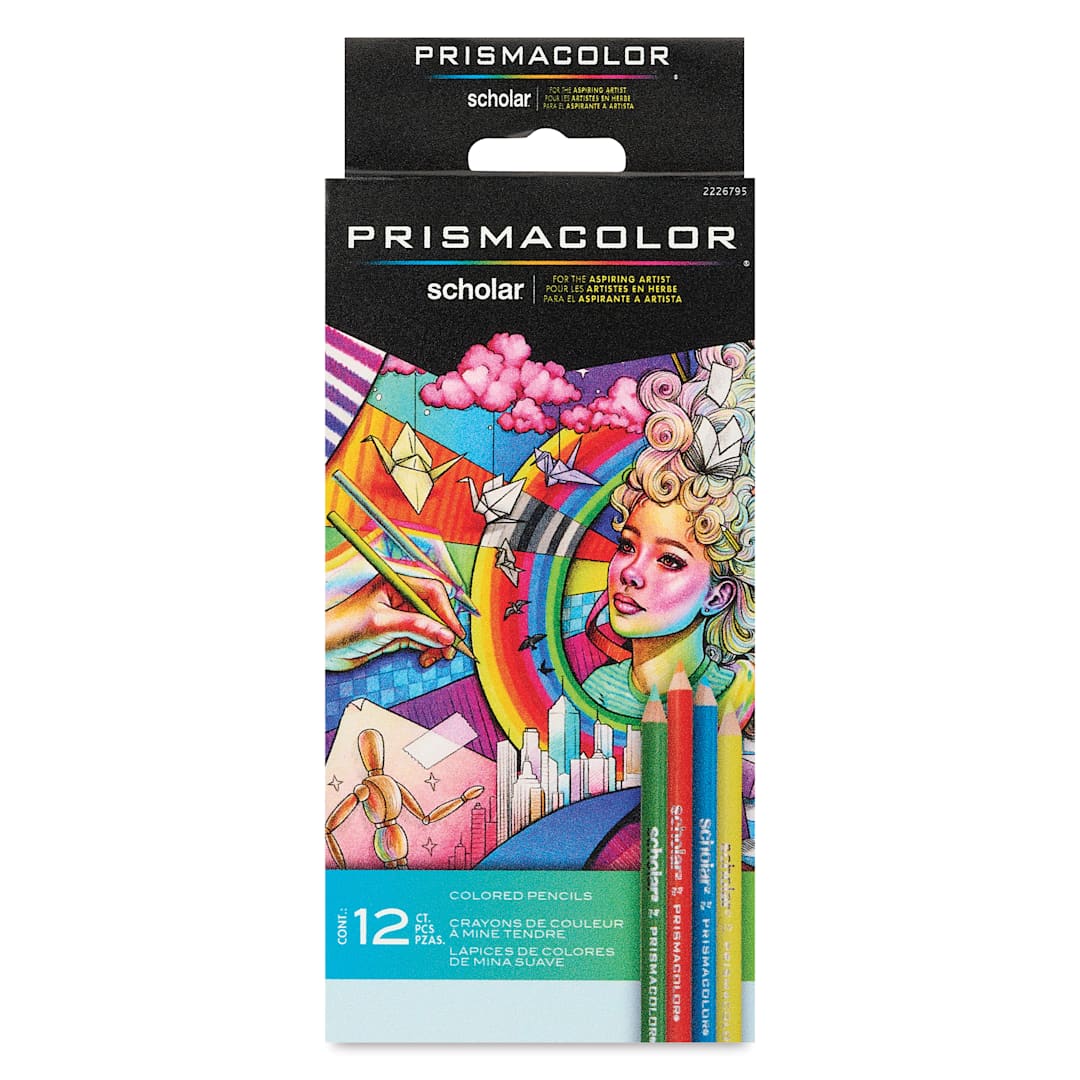 Open in modal - Prismacolor Scholar Colored Pencils - Set of 12, Assorted Colors, front of packaging