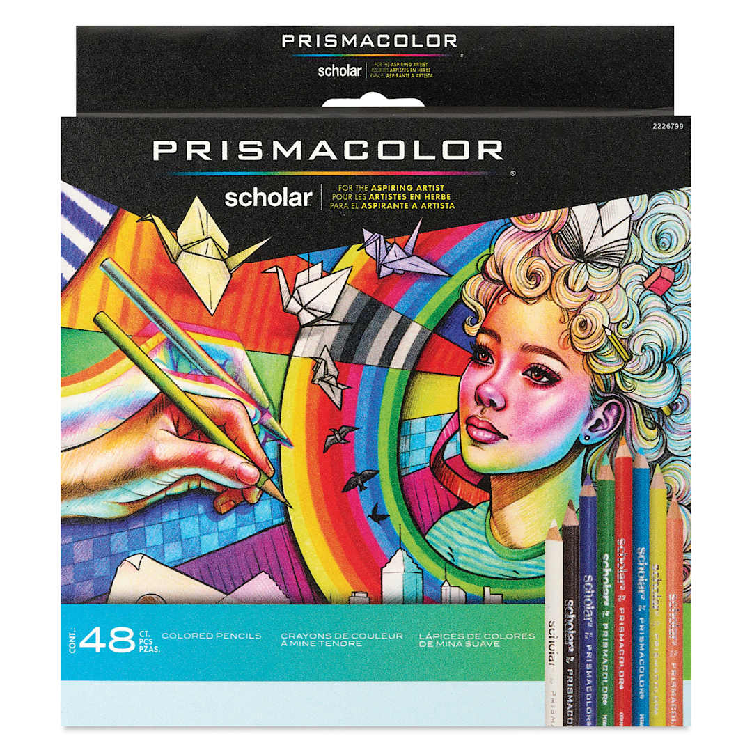 Open in modal - Prismacolor Scholar Colored Pencils - Set of 48, Assorted Colors, front of packaging