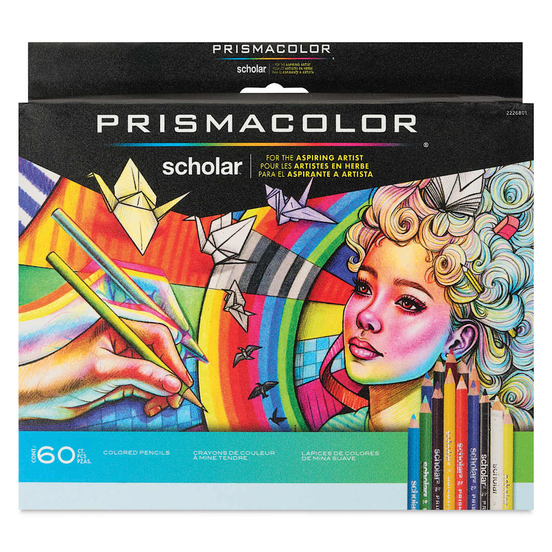 Open in modal - Prismacolor Scholar Colored Pencils - Set of 60, Assorted Colors, front of packaging