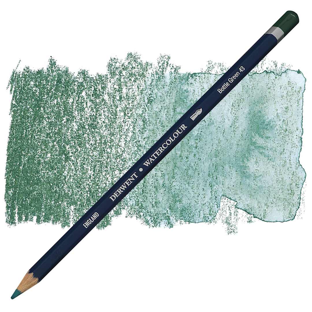 Open in modal - Derwent Watercolor Pencil - Bottle Green pencil and swatch