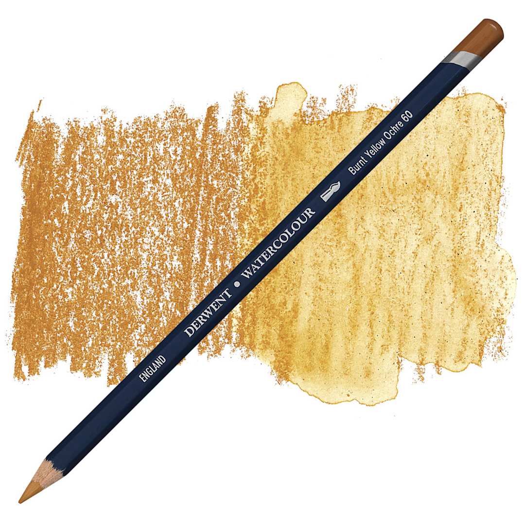 Open in modal - Derwent Watercolor Pencil - Burnt Yellow Ochre pencil and swatch