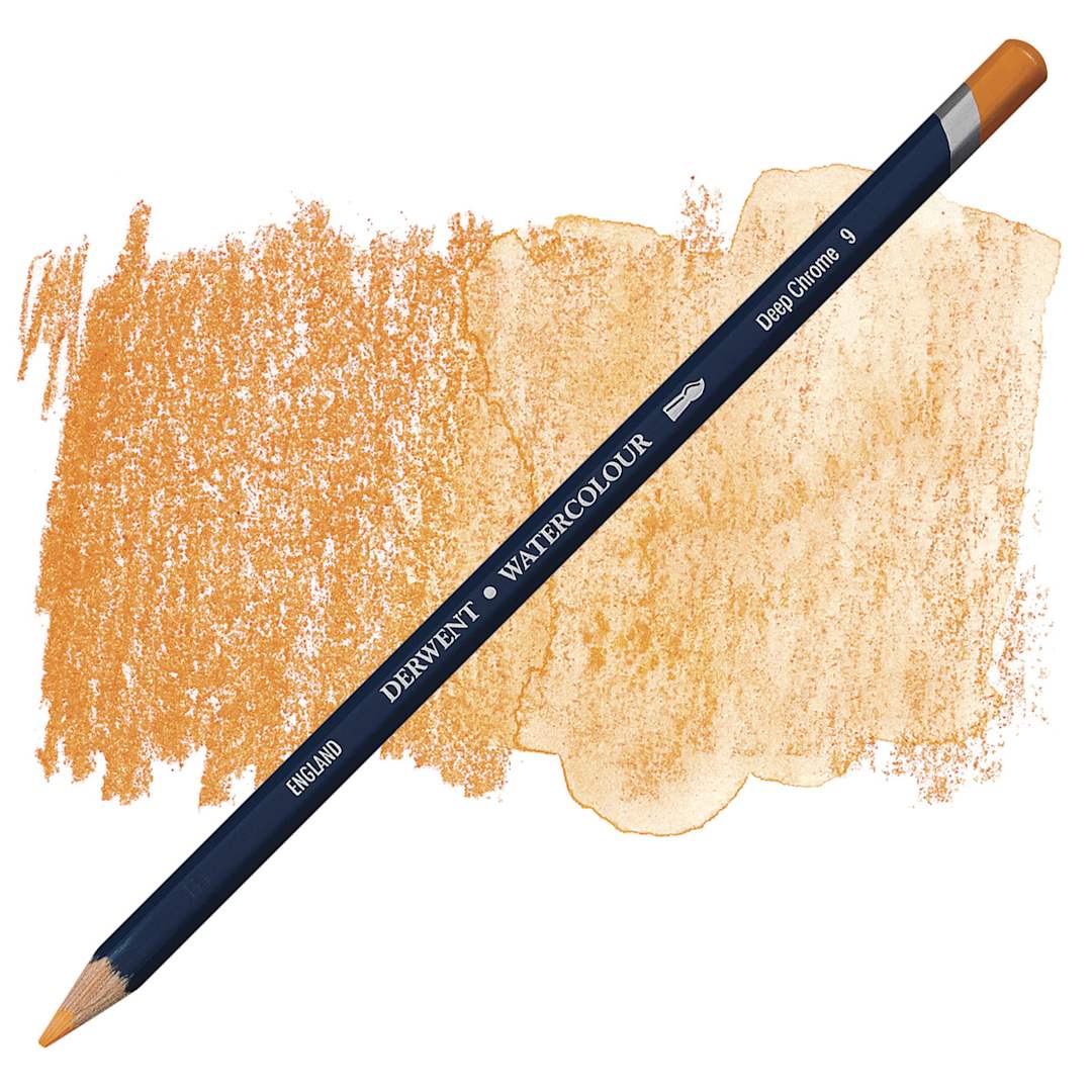 Open in modal - Derwent Watercolor Pencil - Deep Chrome pencil and swatch