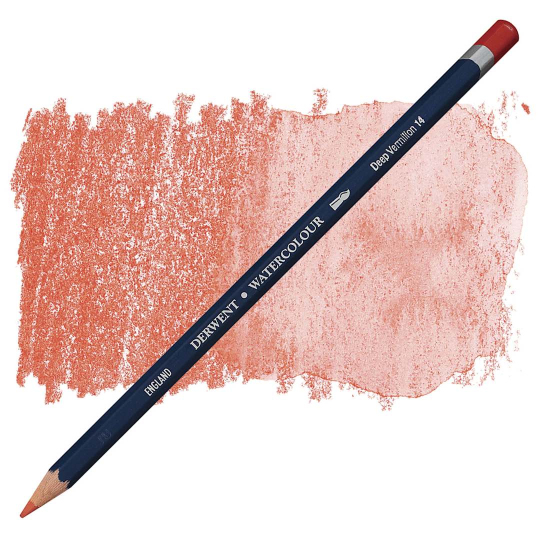 Open in modal - Derwent Watercolor Pencil - Deep Vermilion pencil and swatch