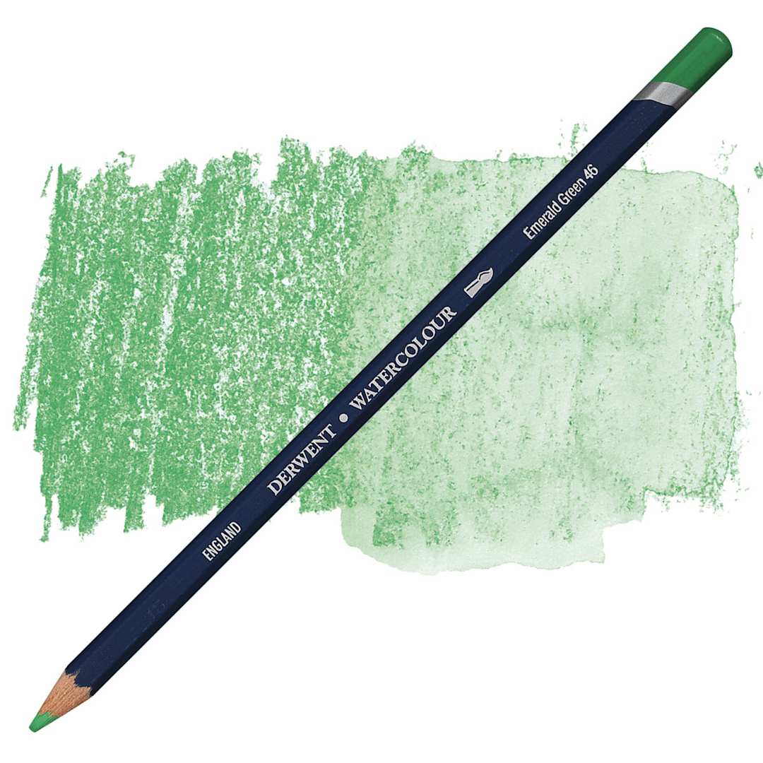 Open in modal - Derwent Watercolor Pencil - Emerald Green pencil and swatch