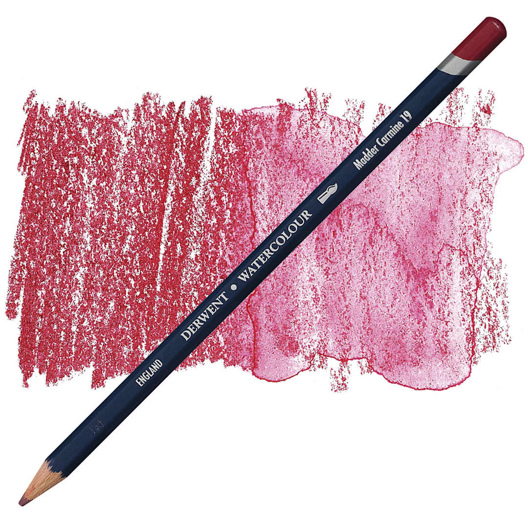 Open in modal - Derwent Watercolor Pencil - Madder Carmine pencil and swatch