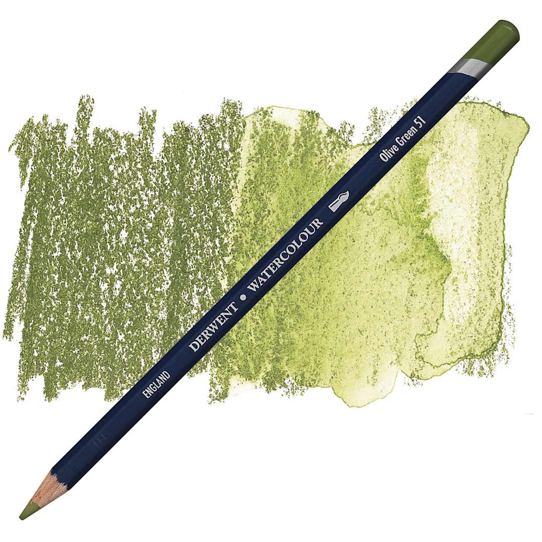 Open in modal - Derwent Watercolor Pencil - Olive Green pencil and swatch