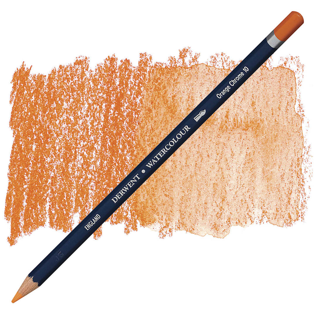 Open in modal - Derwent Watercolor Pencil - Orange Chrome pencil and swatch