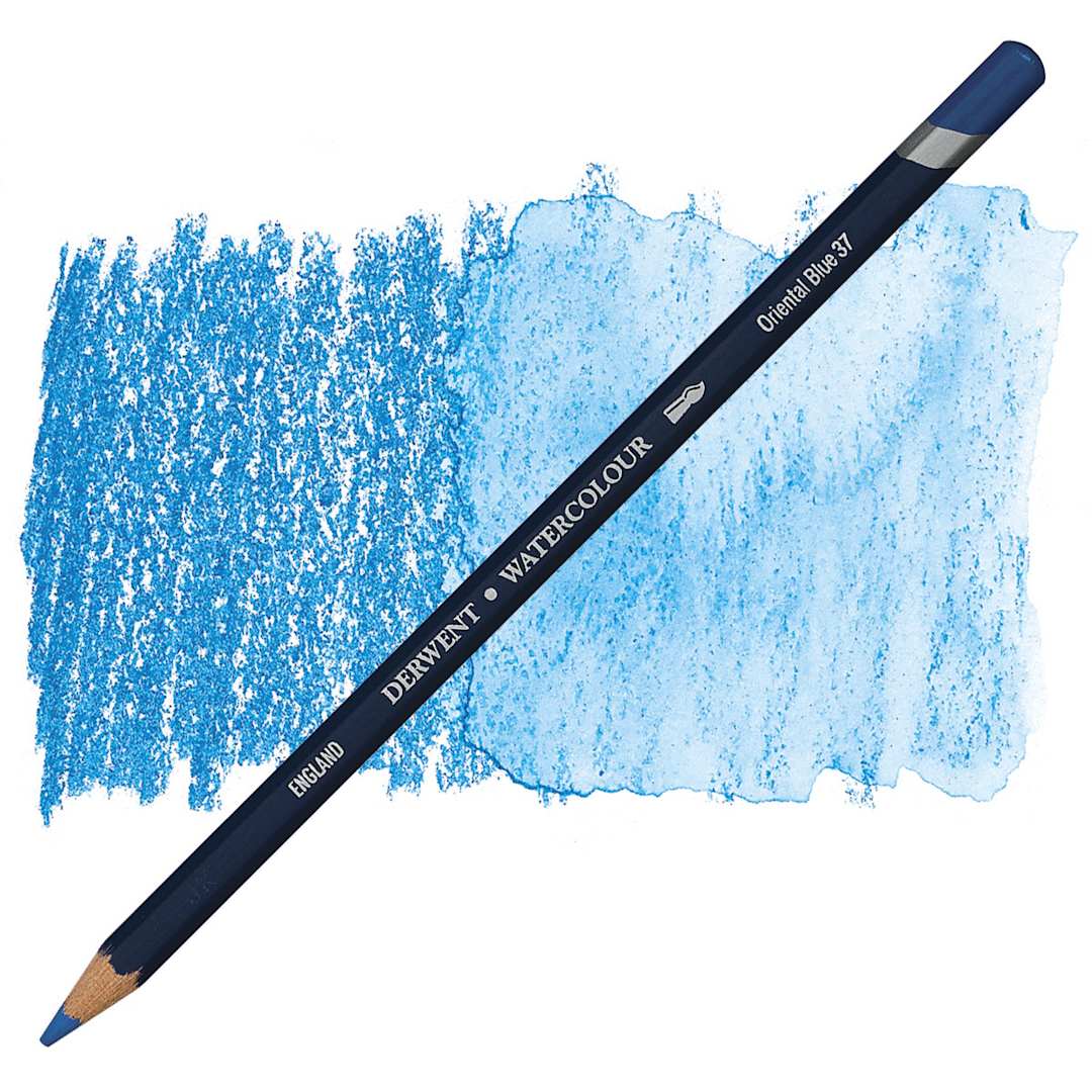 Open in modal - Derwent Watercolor Pencil - Oriental Blue pencil and swatch
