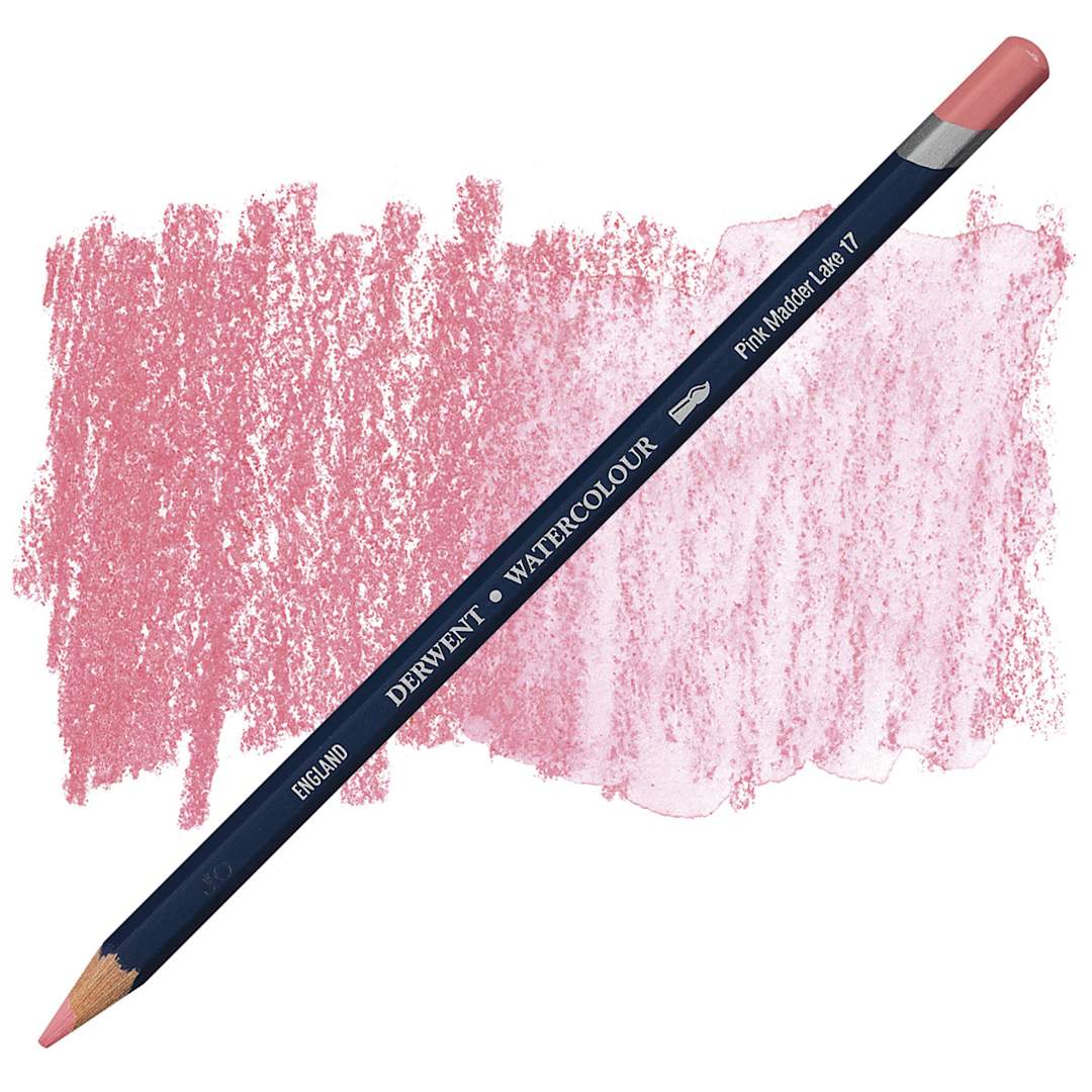 Open in modal - Derwent Watercolor Pencil - Pink Madder Lake pencil and swatch