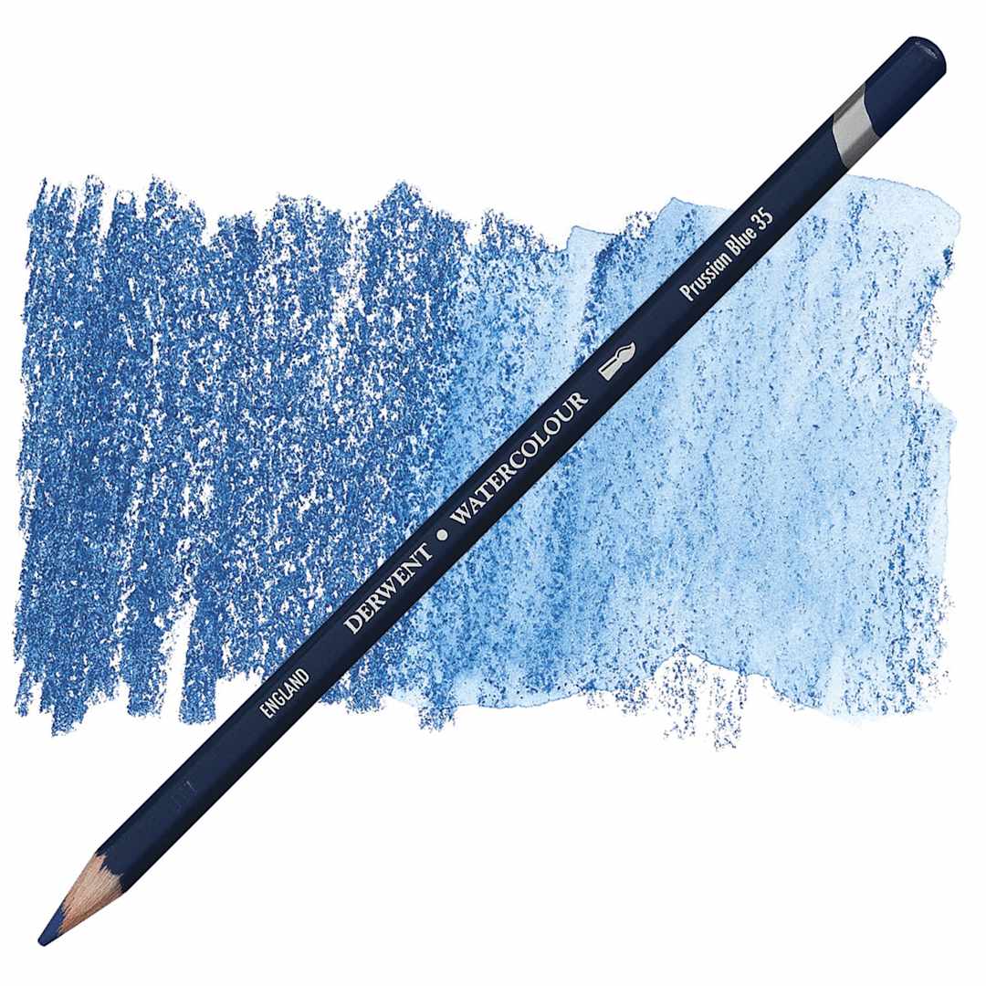 Open in modal - Derwent Watercolor Pencil - Prussian Blue pencil and swatch