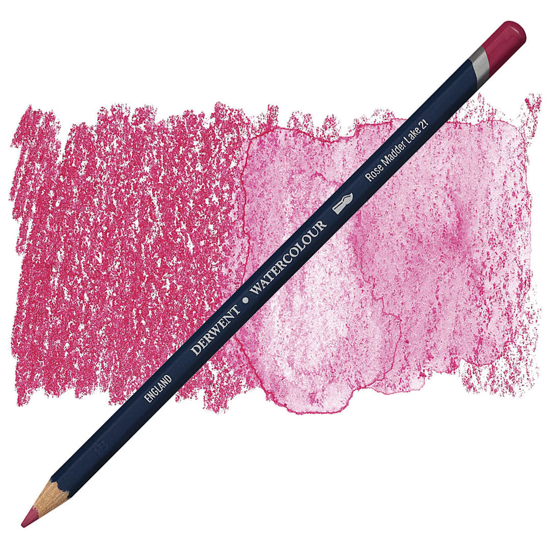 Open in modal - Derwent Watercolor Pencil - Rose Madder Lake pencil and swatch