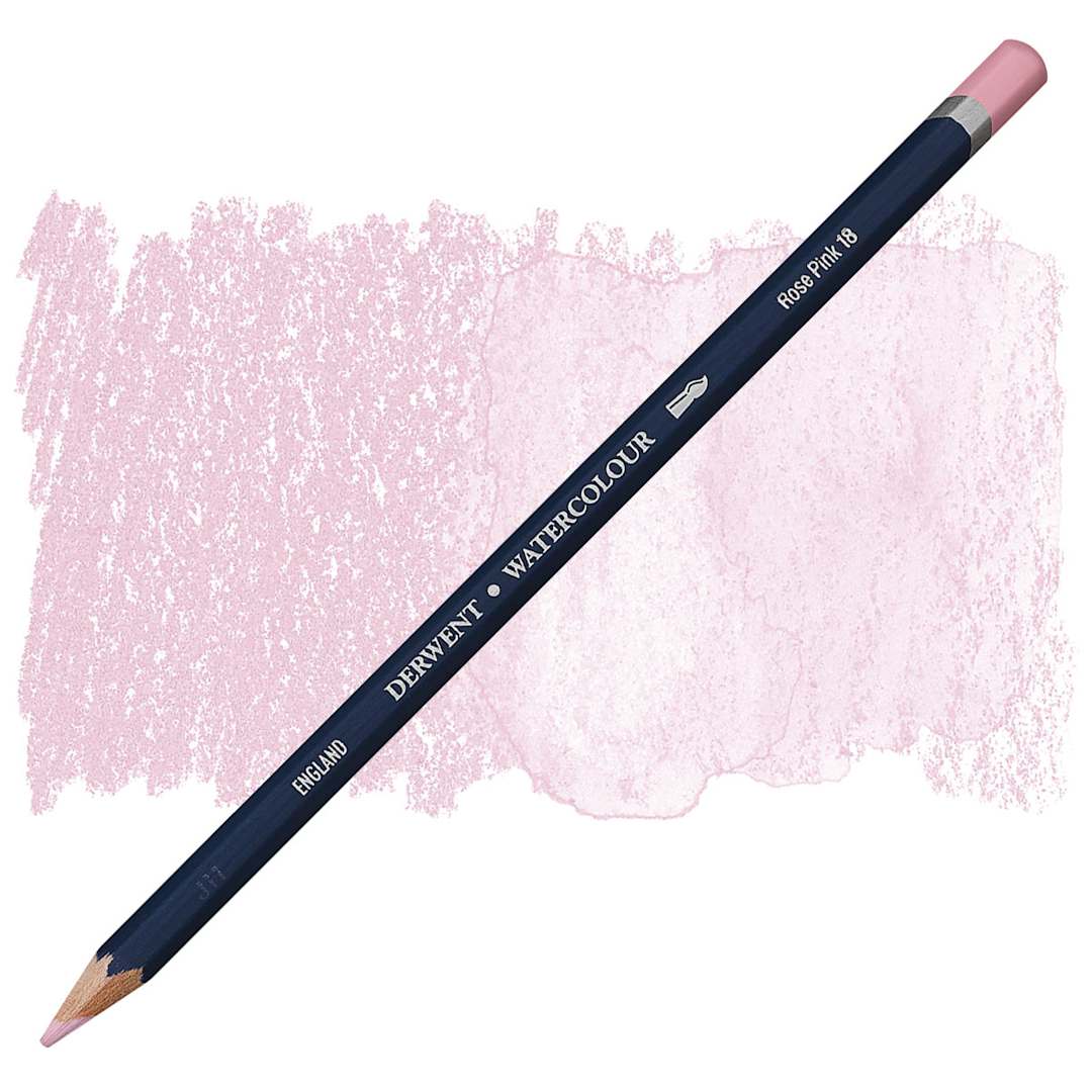 Open in modal - Derwent Watercolor Pencil - Rose Pink pencil and swatch