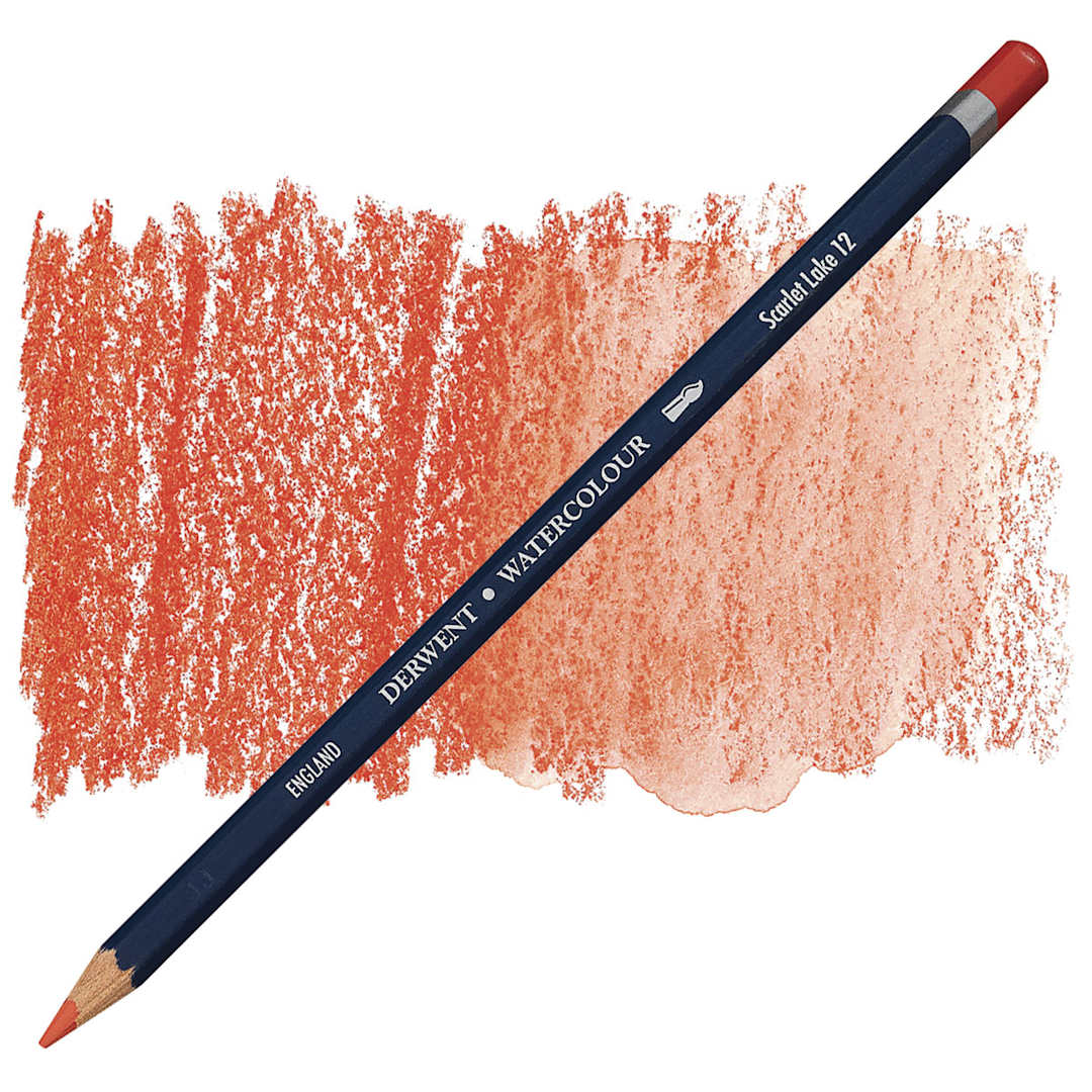 Open in modal - Derwent Watercolor Pencil - Scarlet Lake pencil and swatch