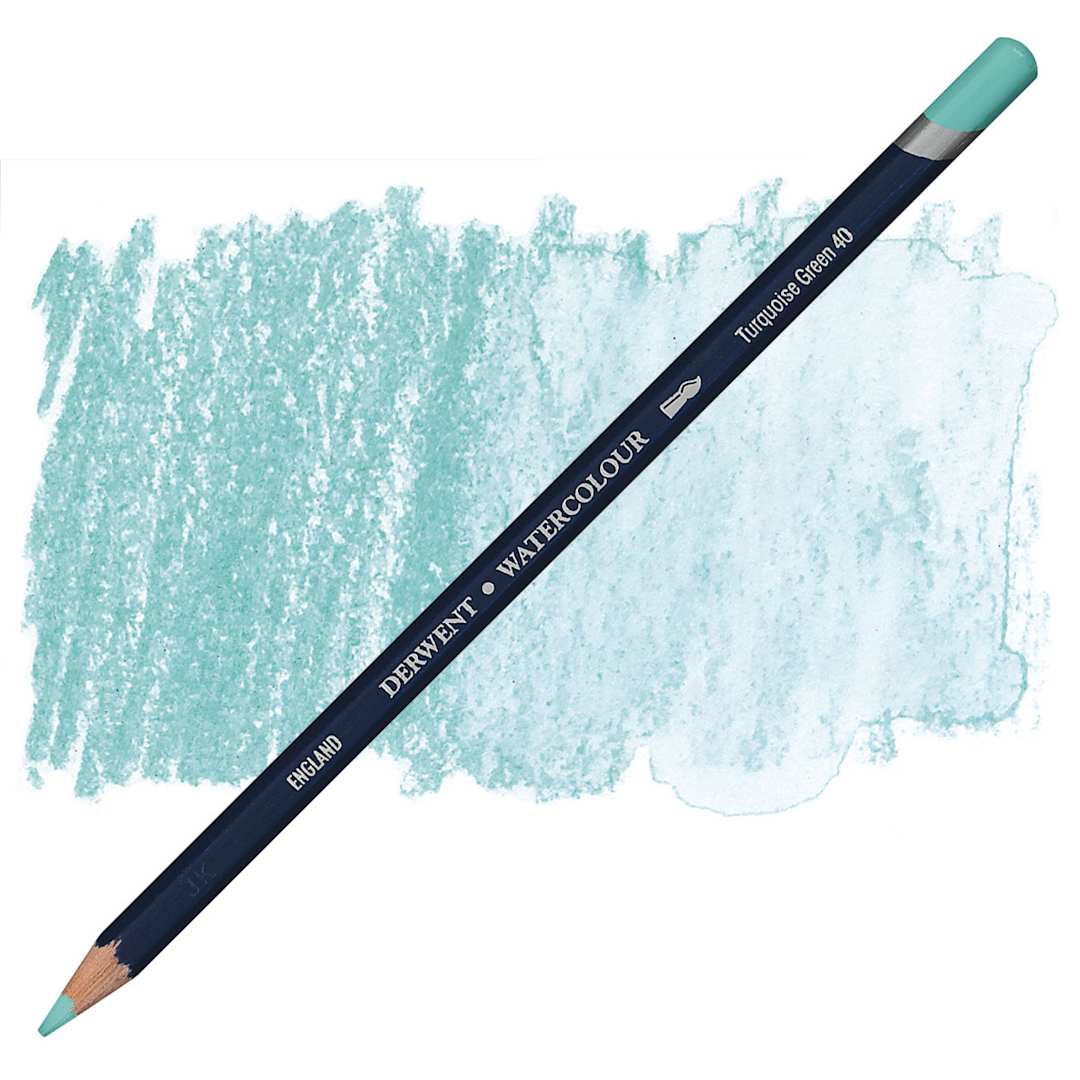 Open in modal - Derwent Watercolor Pencil - Turquoise Green pencil and swatch